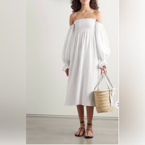 Sleeper White Long Sleeve Off-Shoulder Dress